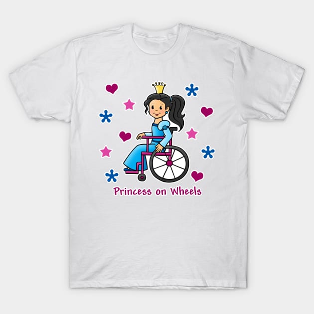 Princess On Wheels (Black Hair) T-Shirt by AnitaValle